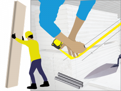 Worker measuring QUICKPANEL wall panel for installation